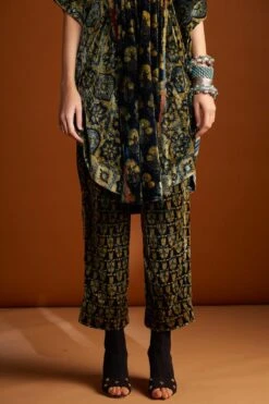 Sunira Designs Hand-block Printed Velvet Mustard Pants -Outlet Spiffy Fits Store v2111a 3