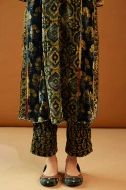 Sunira Designs Hand-block Printed Velvet Mustard Pants -Outlet Spiffy Fits Store v2111a 4