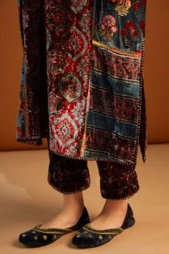 Sunira Designs Hand-block Printed Velvet Maroon Pants -Outlet Spiffy Fits Store v2111b 4