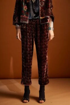 Sunira Designs Hand-block Printed Velvet Maroon Pants -Outlet Spiffy Fits Store v2111b 5