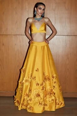 Varun Bahl Yellow Applique Lehenga Set