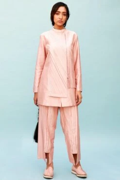 Antar-Agni Pink Shirt With Pleated Panels