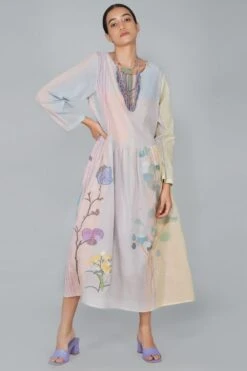 YAVI Check Floral Jamdani Dress