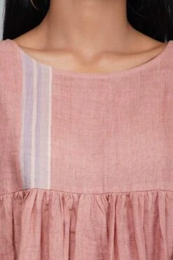 YAVI Pink Linen Gathered Dress -Outlet Spiffy Fits Store yc8d 47 3